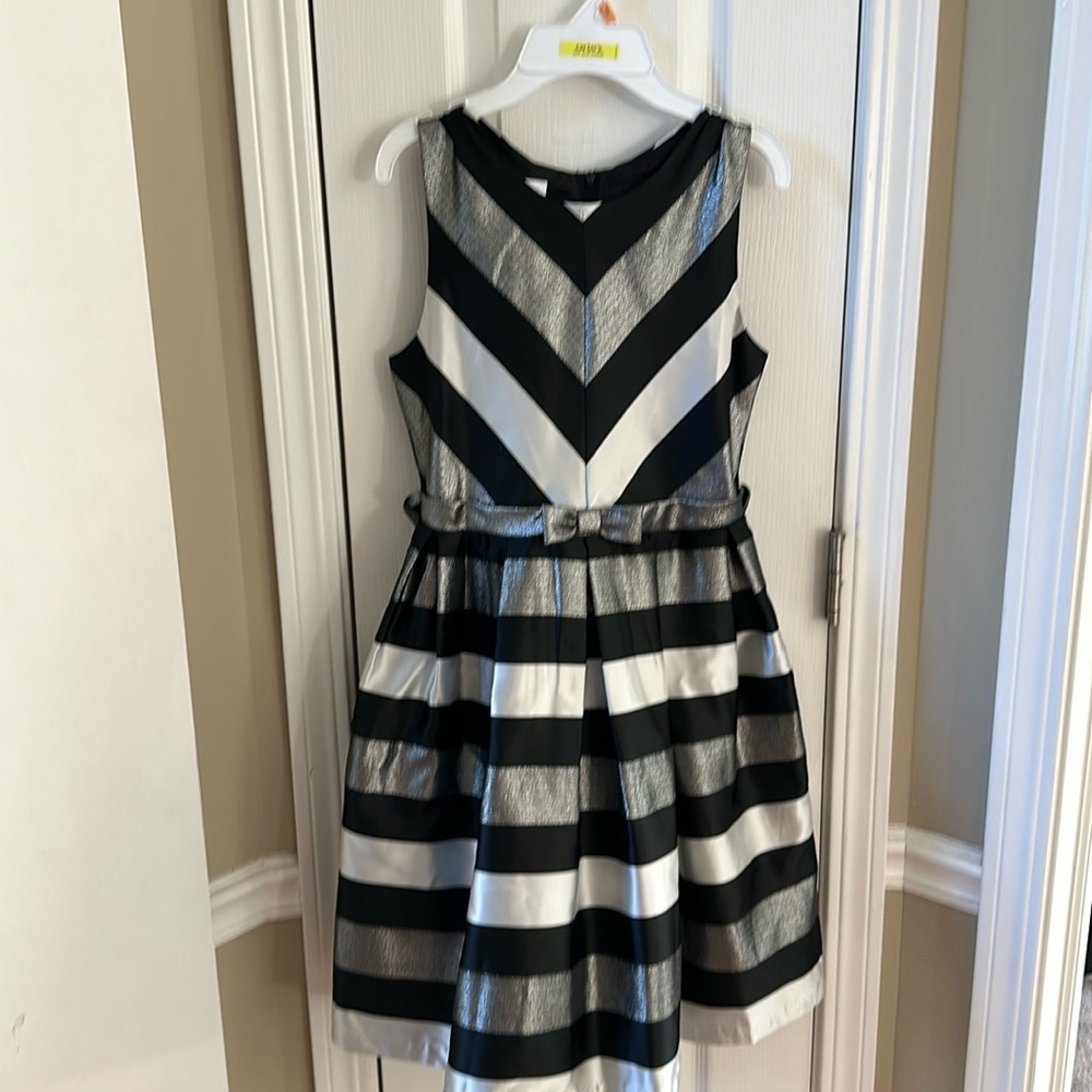 Girls holiday dress with black faux fur jacket